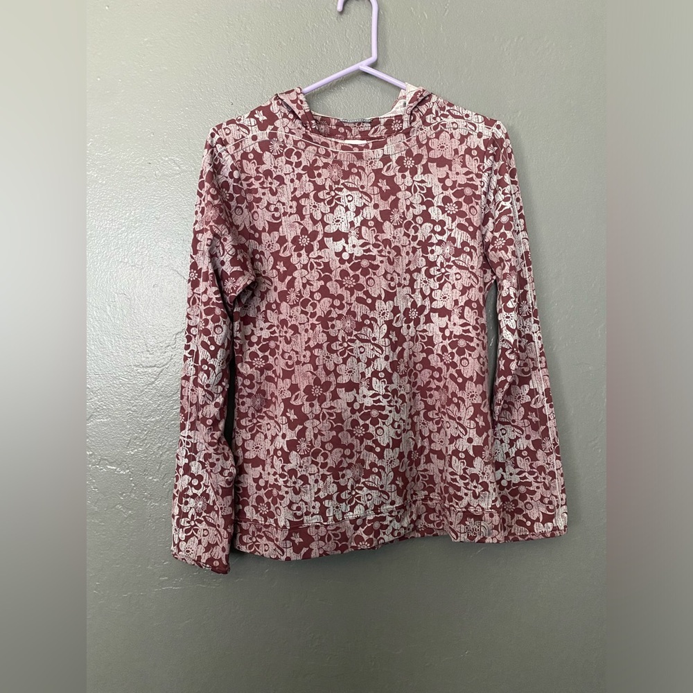 The North Face Burgundy and‎ White Floral Pullover With Hood Size Medium